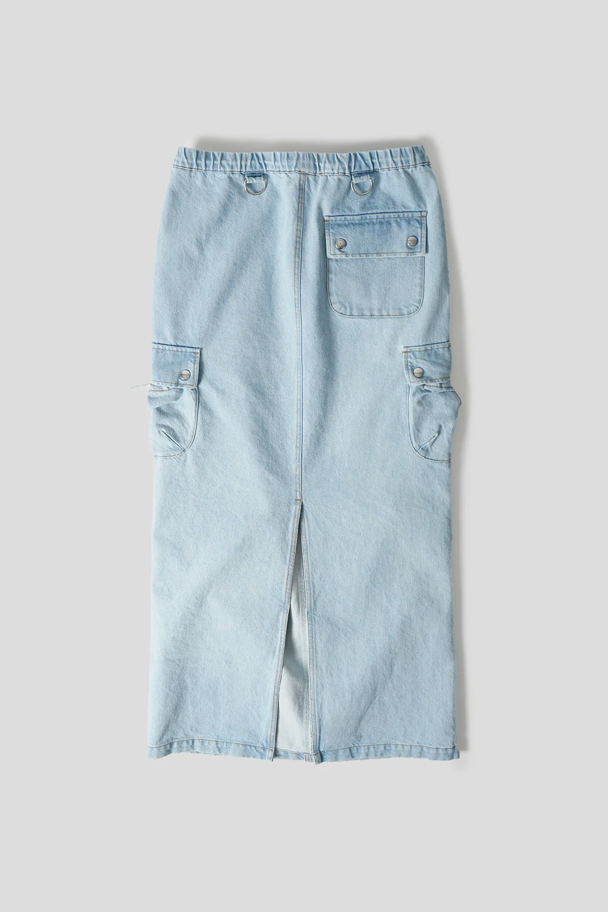 JUPE LONGUE CARGO EN DENIM BLEU - Image 3